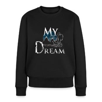 Hund und Frau wandern - Frauen Premium Bio Pullover - Schwarz - Vorne - Julia (174cm)