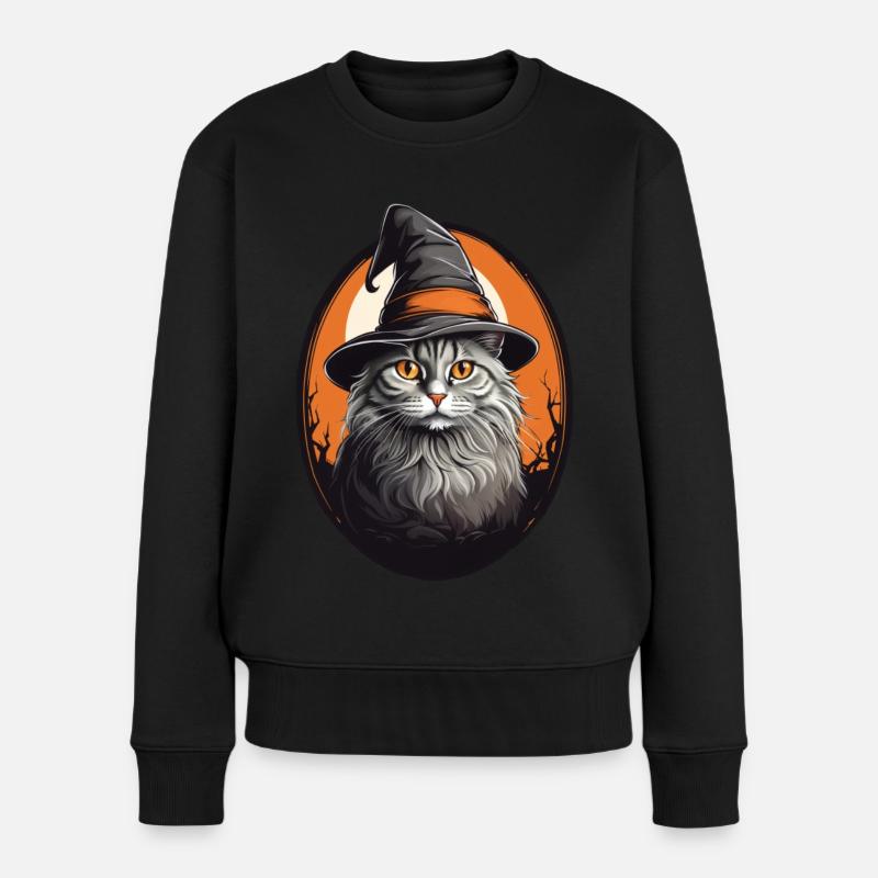 Halloween Katze - Frauen Premium Bio Pullover - Schwarz