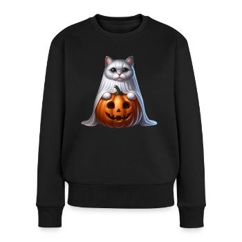 Lustige Halloween Katze - Frauen Premium Bio Pullover - Schwarz - Vorne - Julia (174cm)
