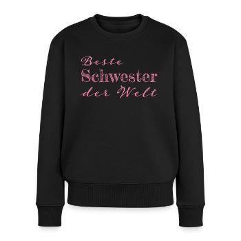 Schwester Geschwister Geschenk Geschenkidee - Frauen Premium Bio Pullover - Schwarz - Vorne - Julia (174cm)