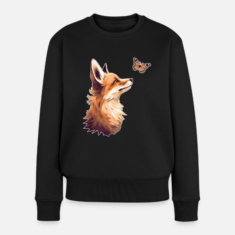 Fuchs mit Schmetterling - Frauen Premium Bio Pullover - Schwarz