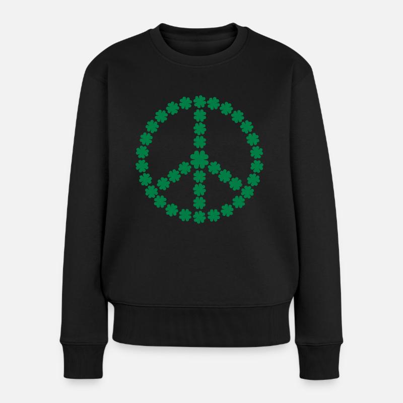 Peace Shamrock - Frauen Premium Bio Pullover - Schwarz