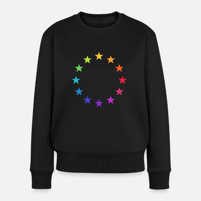Europa bunt, Regenbogen Sterne, EU, Europe rainbow - Frauen Premium Bio Pullover - Schwarz