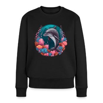 Delfin Korallen Meer Ozean Meeresleben Tiere Wal - Frauen Premium Bio Pullover - Schwarz - Vorne - Julia (174cm)