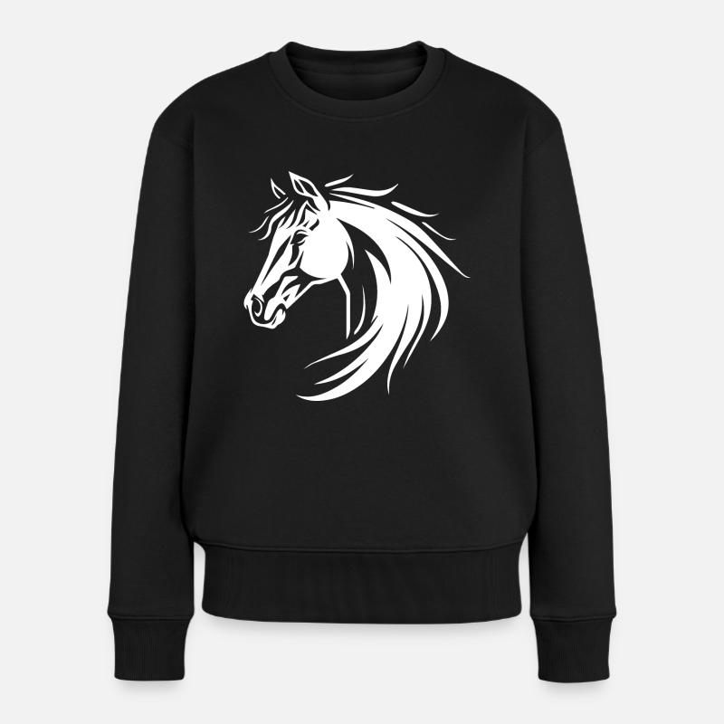 Pferd - Frauen Premium Bio Pullover - Schwarz