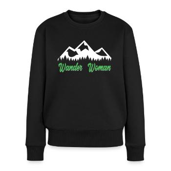 Wander Woman Spruch Berge Natur Hobby Wandern - Frauen Premium Bio Pullover - Schwarz - Vorne - Julia (174cm)