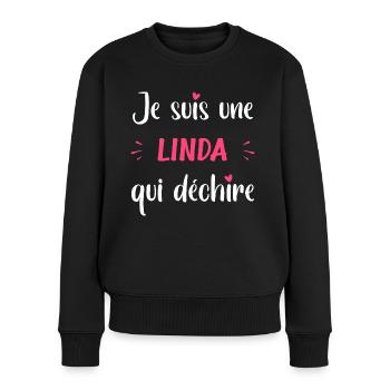 Je suis une LiNDA qui déchire - Pull Premium bio Femme - noir - Devant - Julia (174cm)