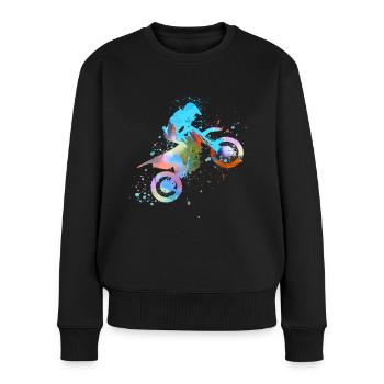motorrad, motorcycle, biker, graffiti, malerei - Frauen Premium Bio Pullover - Schwarz - Vorne - Julia (174cm)