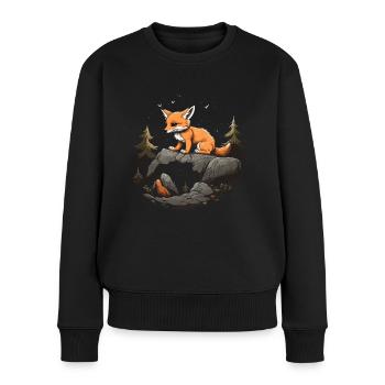 Fuchs Kopf Wald Tier Natur Bäume Baby Fuchs - Frauen Premium Bio Pullover - Schwarz - Vorne - Julia (174cm)