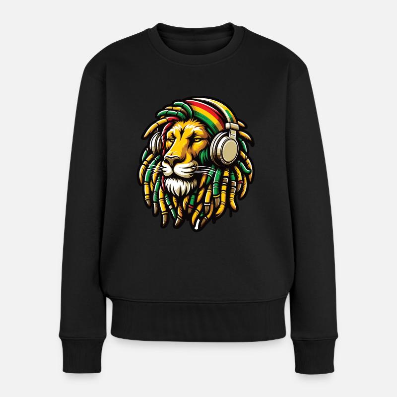 Ein Rasta-Löwe mit Dreadlocks und Kopfhörern - Frauen Premium Bio Pullover - Schwarz