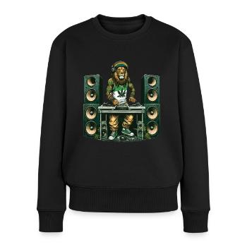 Un lion rasta dj qui mixe entouré d'enceintes - Pull Premium bio Femme - noir - Devant - Julia (174cm)