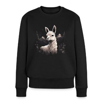 Alpaka Lama LLama - Frauen Premium Bio Pullover - Schwarz - Vorne - Julia (174cm)