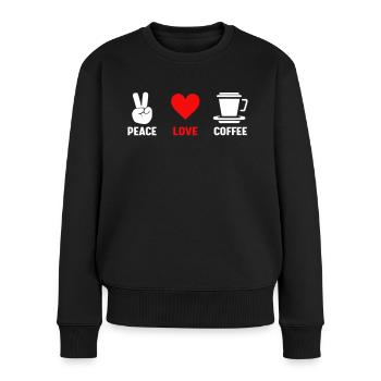 Frieden Liebe Kaffee - Frauen Premium Bio Pullover - Schwarz - Vorne - Julia (174cm)