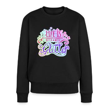Glitzer Regenbogen Pastellfarben Life is glitter - Frauen Premium Bio Pullover - Schwarz - Vorne - Julia (174cm)