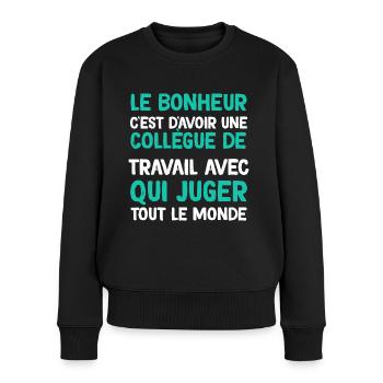 Humour collègue qui juge - Pull Premium bio Femme - noir - Devant - Julia (174cm)