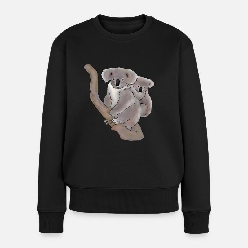 Koala, Mutter und Kind - Frauen Premium Bio Pullover - Schwarz