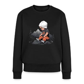 Bergsteiger Wandere Kind Natur Wald Gebirge - Frauen Premium Bio Pullover - Schwarz - Vorne - Julia (174cm)