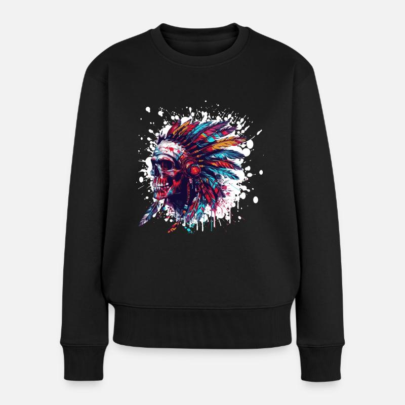 Indianer Häuptling Totenkopf - Frauen Premium Bio Pullover - Schwarz