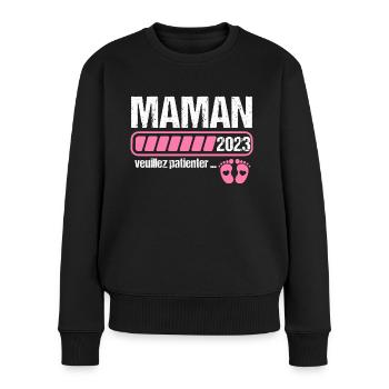Maman en 2023 annonce naissance cadeau femme - Pull Premium bio Femme - noir - Devant - Julia (174cm)