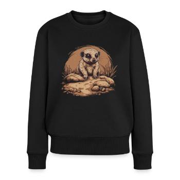Erdmännchen Baby Mangusten Afrika - Frauen Premium Bio Pullover - Schwarz - Vorne - Julia (174cm)
