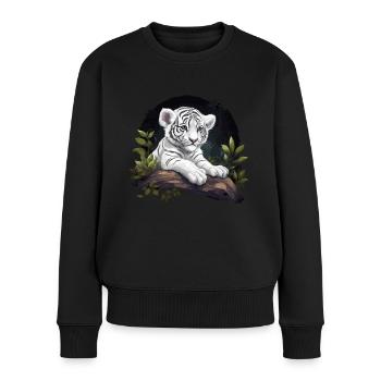 Baby Weißer Tiger Wildkatze Jungle - Frauen Premium Bio Pullover - Schwarz - Vorne - Julia (174cm)