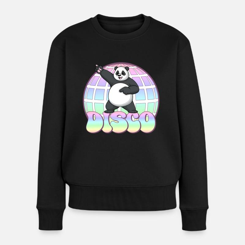 Panda Bär Tanzen Disco Party 70er Jahre Discokugel - Frauen Premium Bio Pullover - Schwarz
