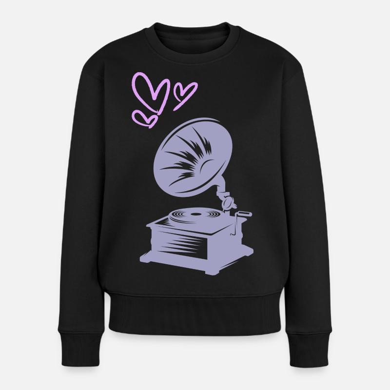 Musik Vintage Grammophon - Frauen Premium Bio Pullover - Schwarz
