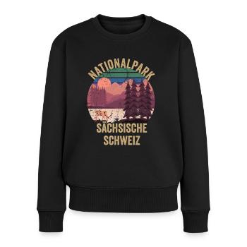 Nationalpark Sächsische Schweiz Vintage Wandern - Frauen Premium Bio Pullover - Schwarz - Vorne - Julia (174cm)