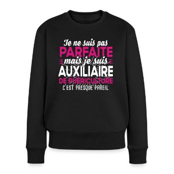 Auxiliaire de puériculture Puéricultrice Métier - Pull Premium bio Femme - noir - Devant - Julia (174cm)