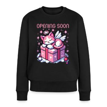 CADEAU MIGNON ANGE CHAT RÉTRO PIXEL ART - Pull Premium bio Femme - noir - Devant - Julia (174cm)
