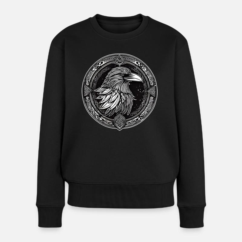 Wikinger Rabe - Frauen Premium Bio Pullover - Schwarz
