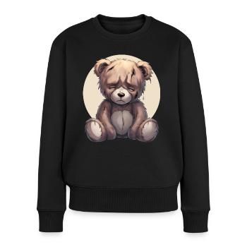 Trauriger Teddybär - Frauen Premium Bio Pullover - Schwarz - Vorne - Julia (174cm)