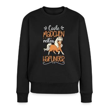 Coole Mädchen reiten Haflinger - Frauen Premium Bio Pullover - Schwarz - Vorne - Julia (174cm)