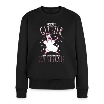 JGA - FRESST GLITZER IHR LANGWEILER ICH HEIRATE - Frauen Premium Bio Pullover - Schwarz - Vorne - Julia (174cm)