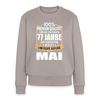 77. Geburtstag Mai Jahrgang 1946 Vintage - Frauen Premium Bio Pullover - Taupe - Vorne - Julia (174cm)