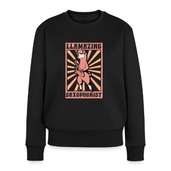 Lama Saxophonist - Frauen Premium Bio Pullover - Schwarz - Vorne - Julia (174cm)