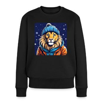 Lion cool avec chapeau d’hiver et neige - Pull Premium bio Femme - noir - Devant - Julia (174cm)