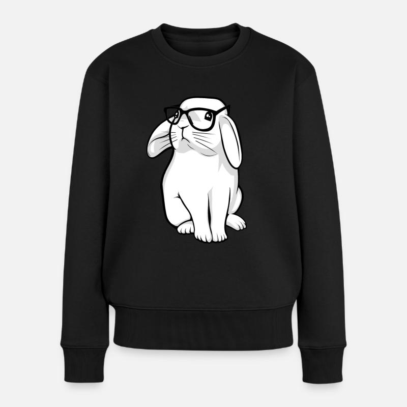 Hipster Rabbit mit Geek-Brille - Frauen Premium Bio Pullover - Schwarz