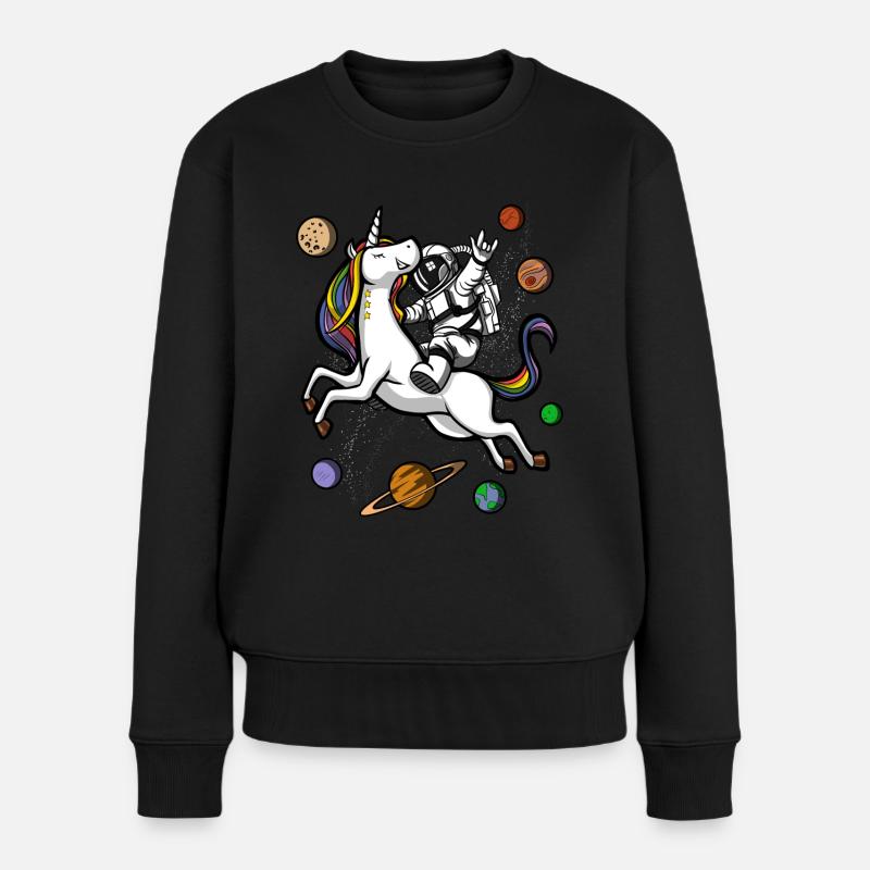 Weltraumastronaut, der magisches Einhorn reitet - Frauen Premium Bio Pullover - Schwarz