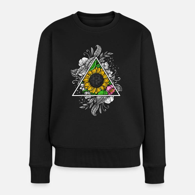 Heilige Geometrie der Sonnenblume - Frauen Premium Bio Pullover - Schwarz