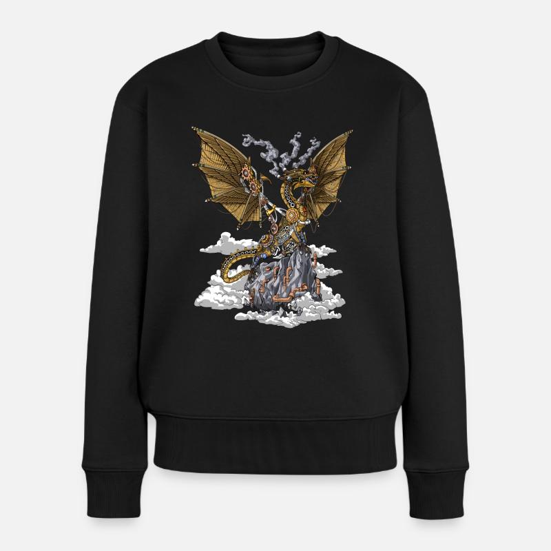 Steampunk-Drache - Frauen Premium Bio Pullover - Schwarz