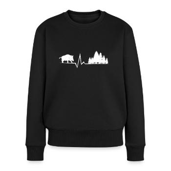 Wildschwein Jagen Jäger Wald Herzschlag - Frauen Premium Bio Pullover - Schwarz - Vorne - Julia (174cm)