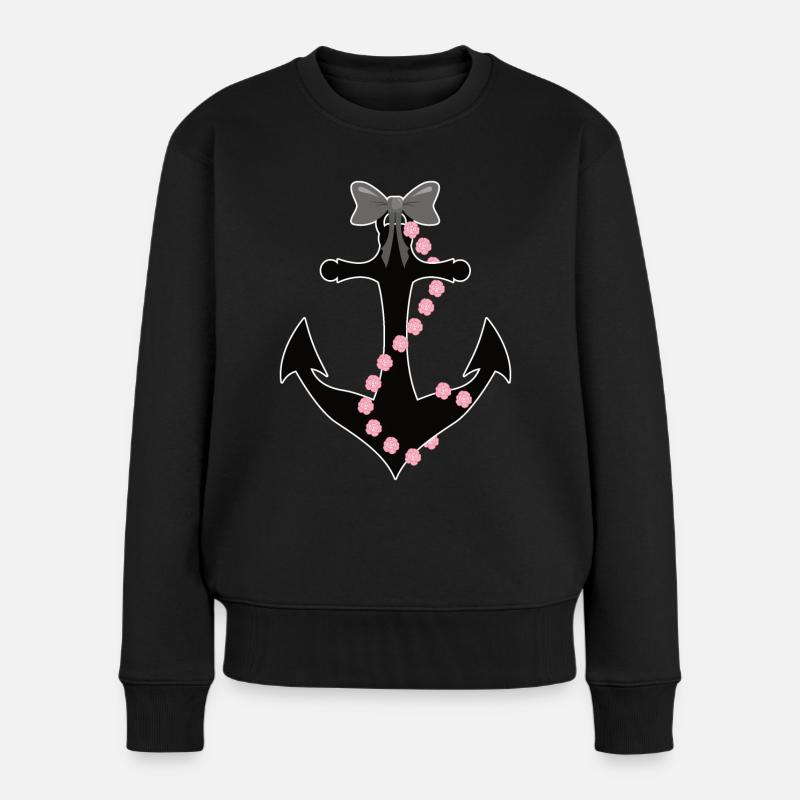 Anker mit Schleife und Rosen Seil - Frauen Premium Bio Pullover - Schwarz