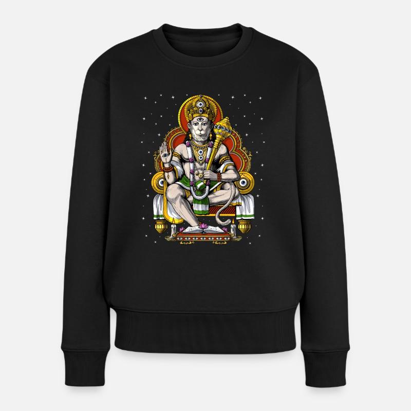 Psychedelischer Hindu-Gott Hanuman - Frauen Premium Bio Pullover - Schwarz