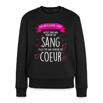 Soeur de coeur. Idée cadeau meilleure Amie - Pull Premium bio Femme - noir - Devant - Julia (174cm)