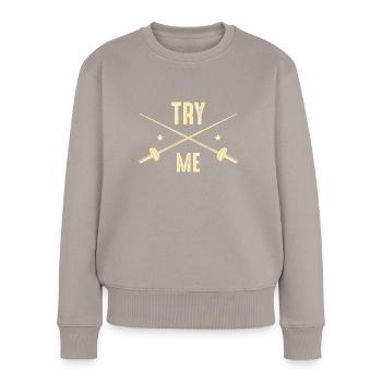 Essayez-moi Escrimeur - Pull Premium bio Femme - taupe - Devant - Julia (174cm)