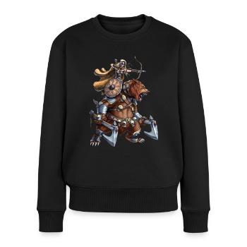 Nordischer Bären-Wikingerkrieger - Frauen Premium Bio Pullover - Schwarz - Vorne - Julia (174cm)