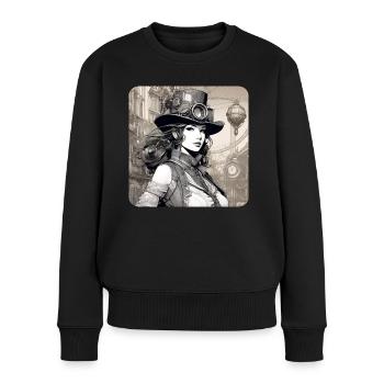 Cooles Steampunk Girl - Frauen Premium Bio Pullover - Schwarz - Vorne - Julia (174cm)