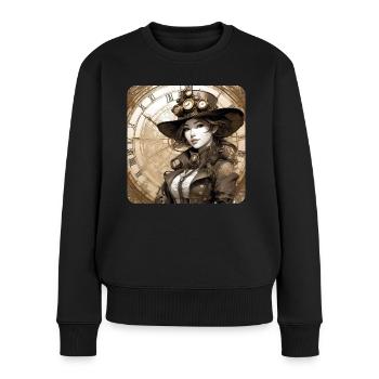 Cooles Steampunk Girl - Frauen Premium Bio Pullover - Schwarz - Vorne - Julia (174cm)