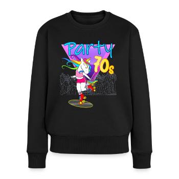 Unicorn Disco Vinyl Schallplatte 70er Jahre - Frauen Premium Bio Pullover - Schwarz - Vorne - Julia (174cm)